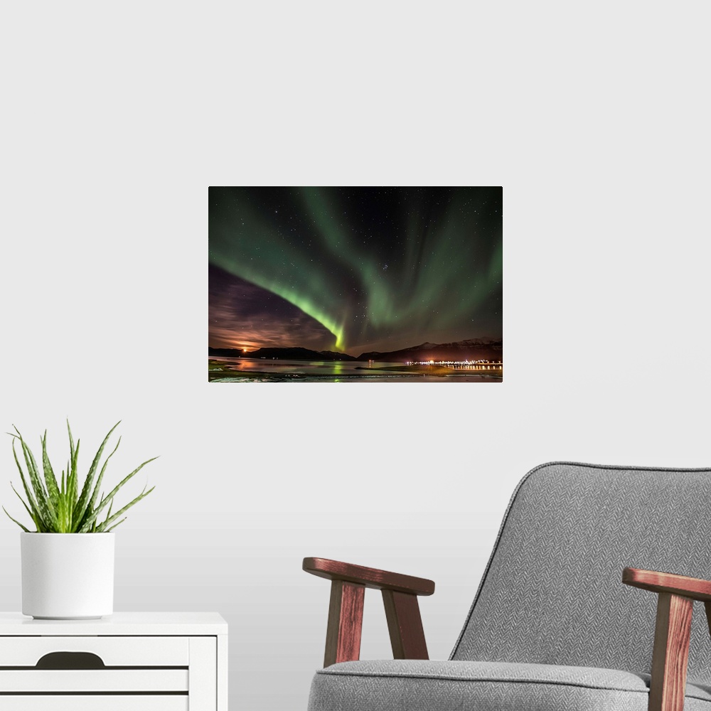 A modern room featuring Iceland Northern Lights