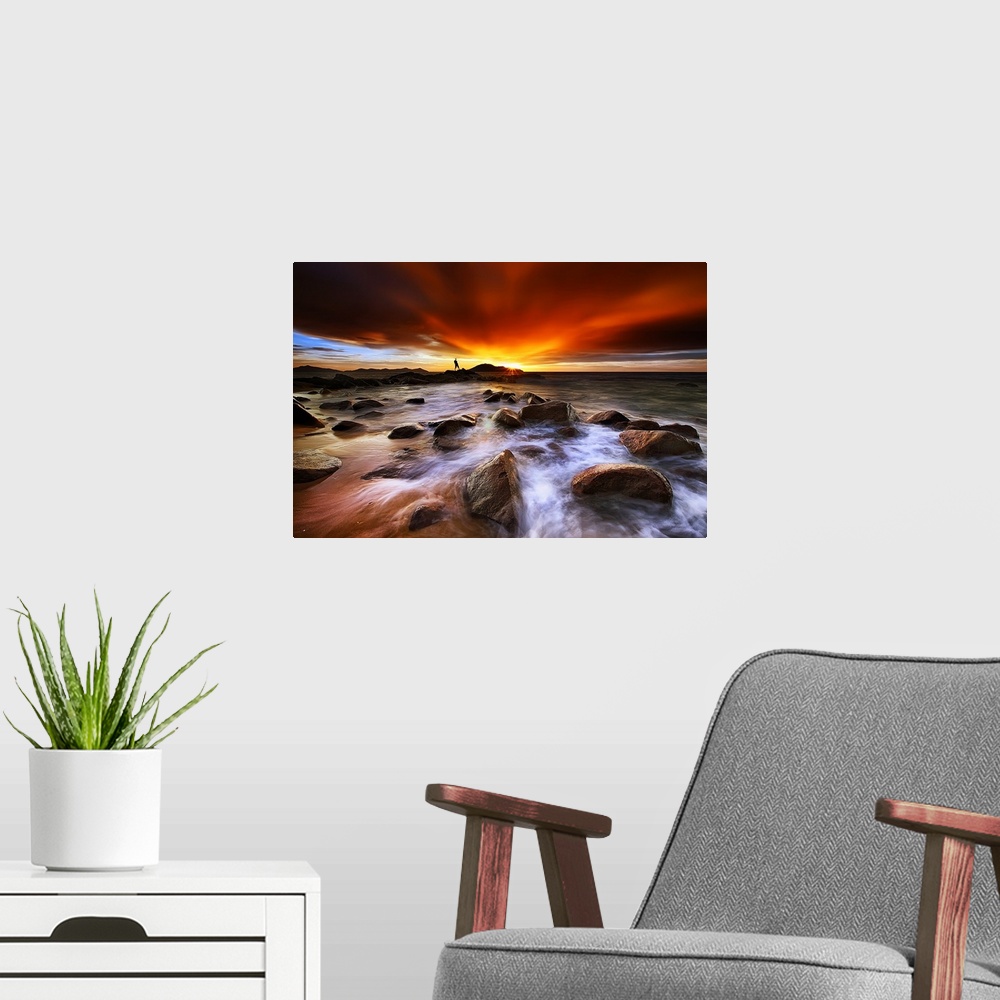 A modern room featuring Sunset Before the Storm