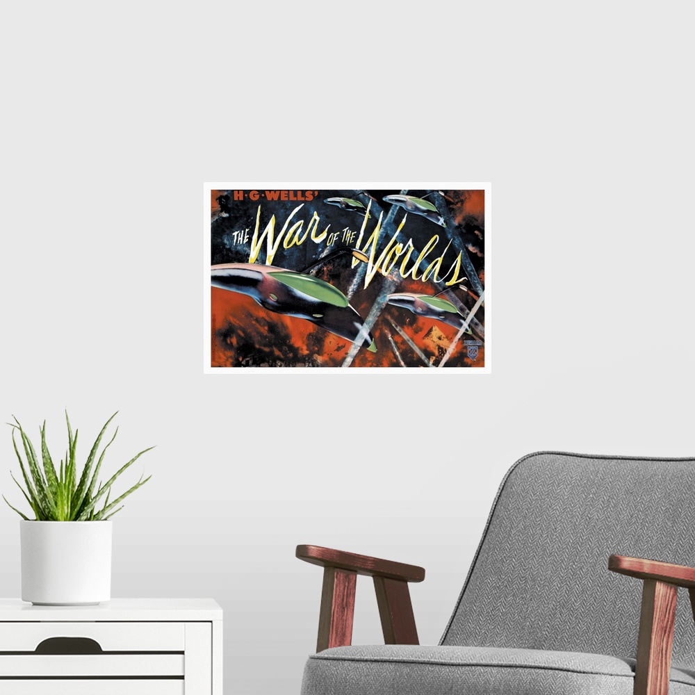 A modern room featuring War of The Worlds 1 Sci Fi Movie Poster