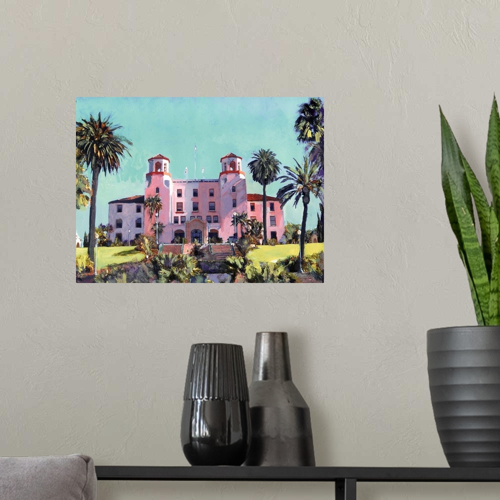 A modern room featuring Painting of the Administration Building in Balboa Park, San Diego. Originally part of The Naval H...