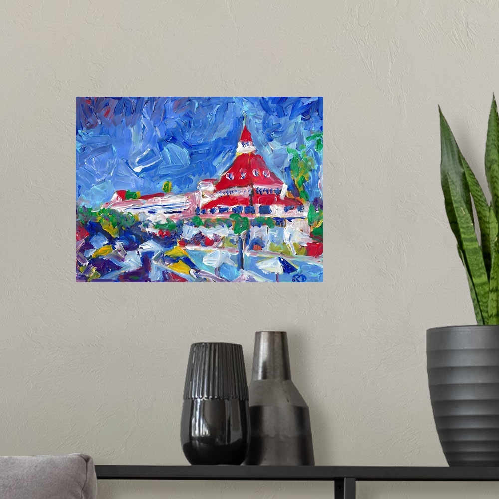A modern room featuring Hotel del Coronado Poolside Abstract by artist RD RIccoboni