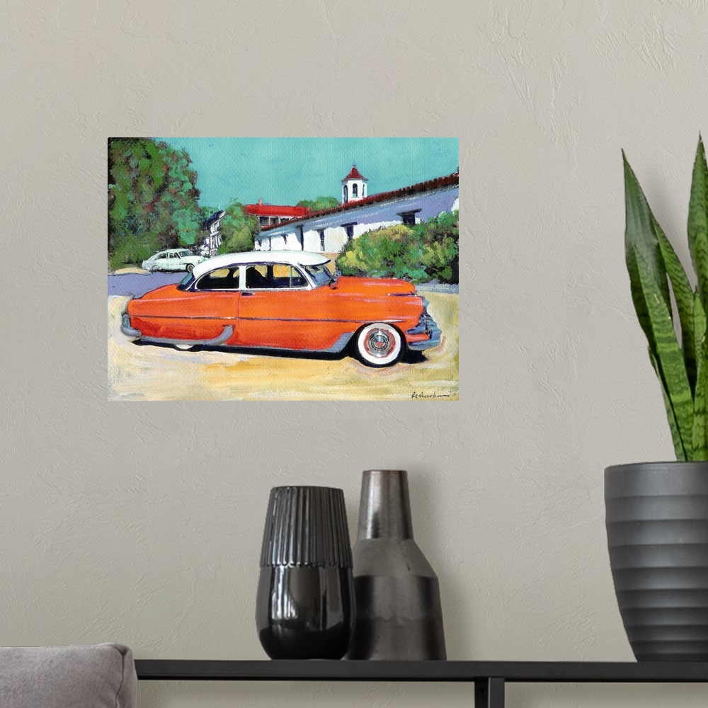 A modern room featuring Orange Beast In Old Town San Diego, California, painting by RD RIccoboni. Classic automobile port...