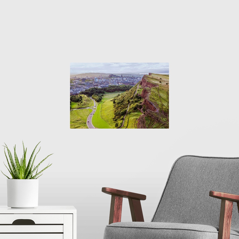A modern room featuring View of Edinburgh from Arthur's Seat and Holyrood Park in Scotland.
