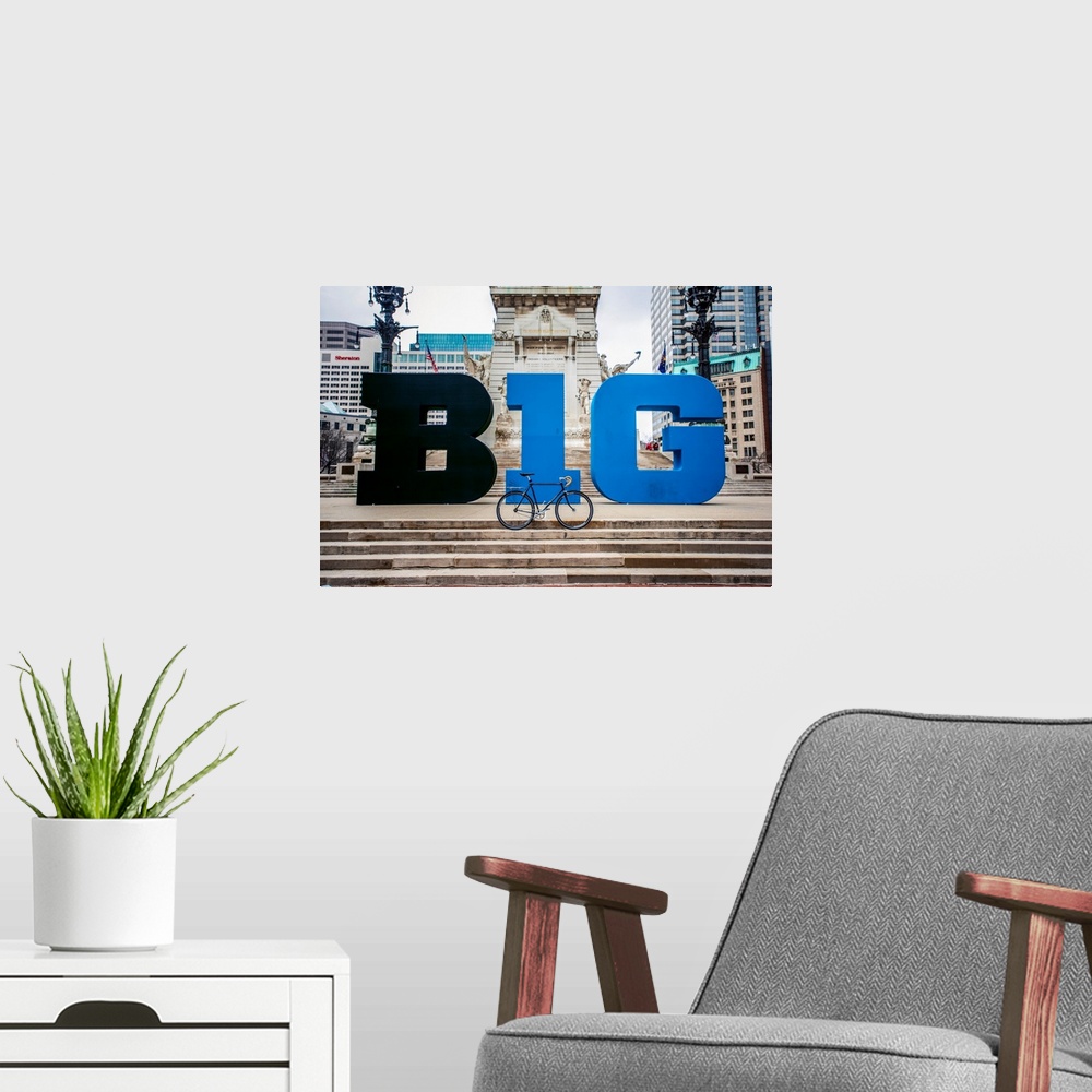 A modern room featuring Photo of the Big Ten Display on Monument Circle in Indianapolis, Indiana.