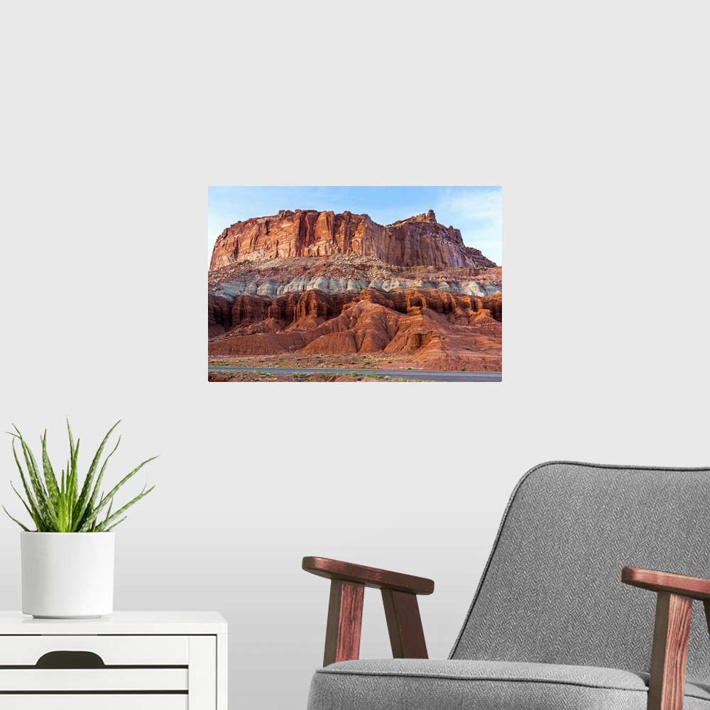 A modern room featuring Cliffs of the Waterpocket Fold are located at the Capitol Reef National Park in Utah.