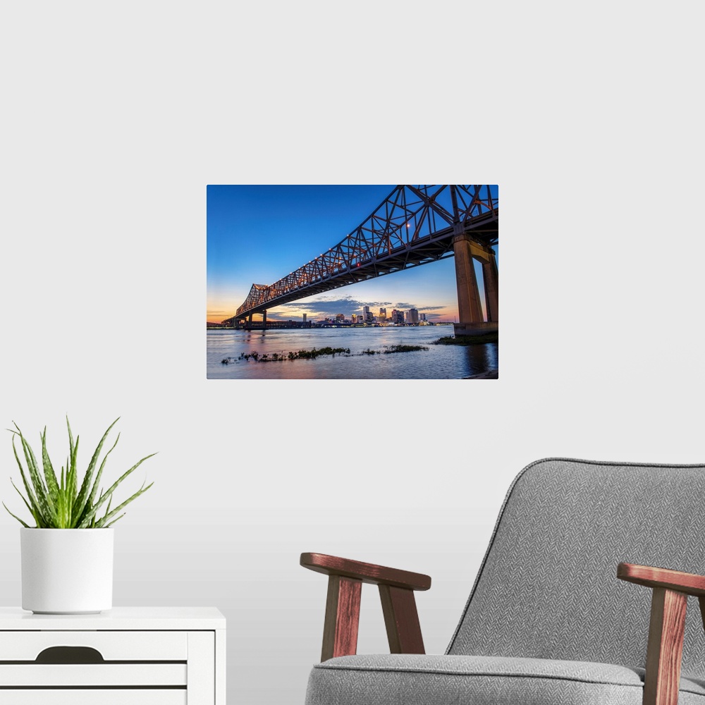 A modern room featuring View of Crescent City Connection Bridge in New Orleans, Louisiana.