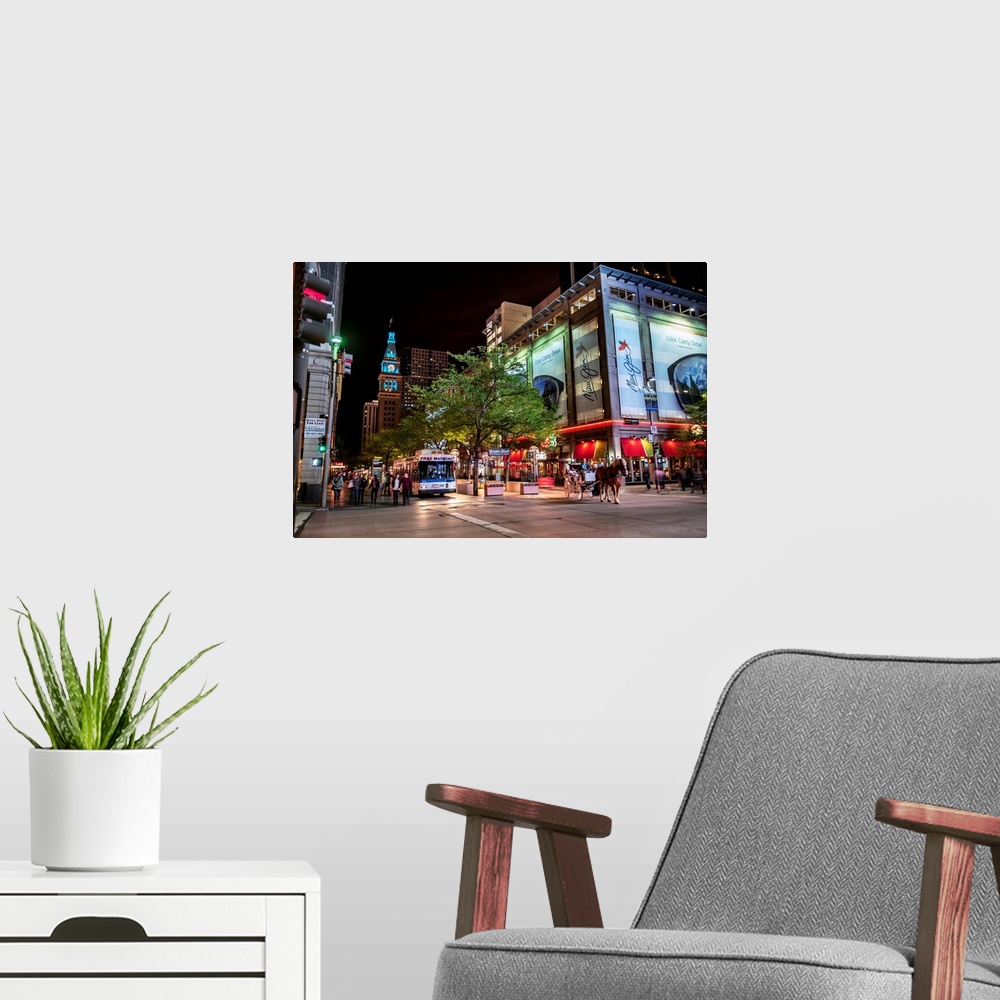 A modern room featuring Photo of downtown Denver with view of the Historic Daniels and Fisher Tower.