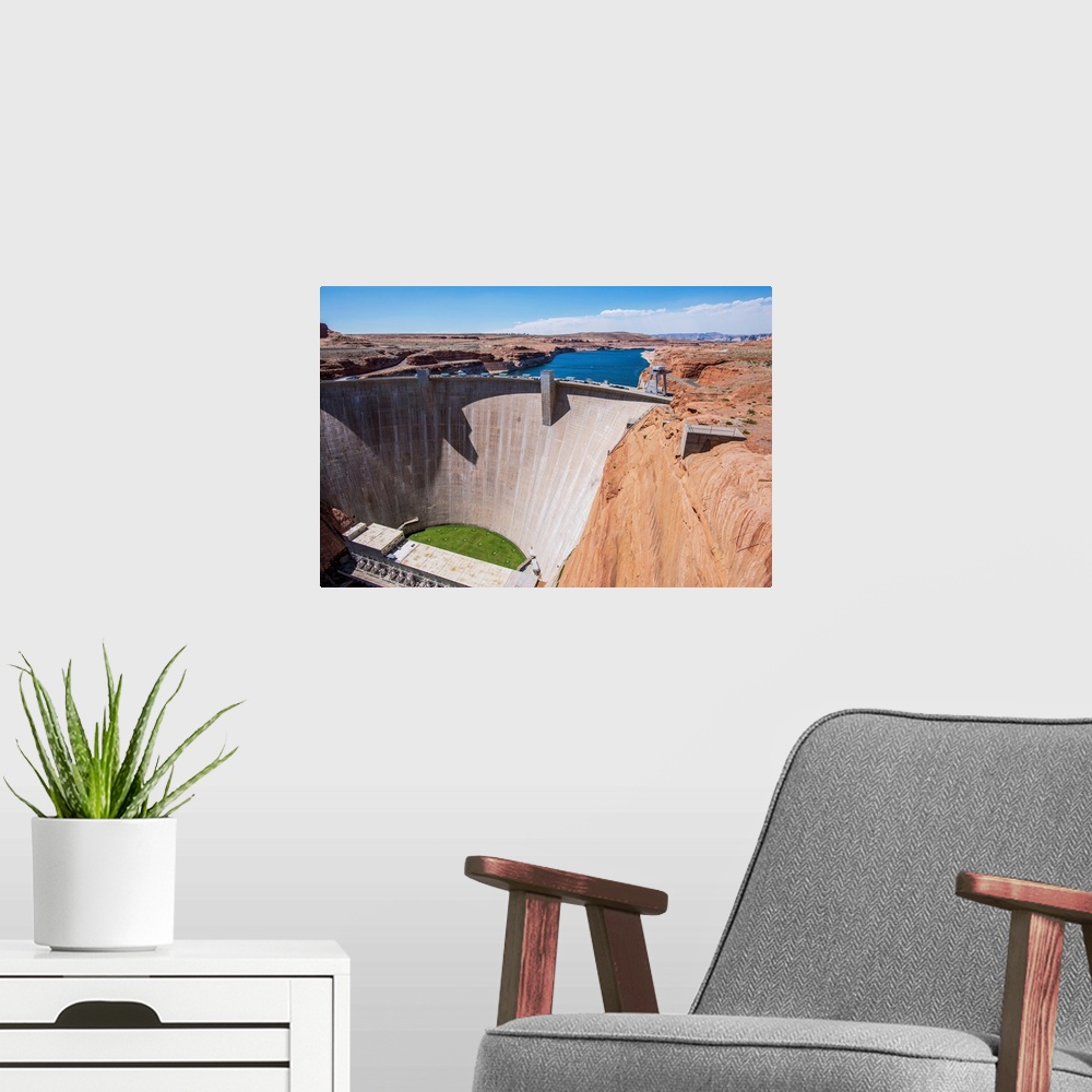 A modern room featuring Glen Canyon Dam is a concrete arch-gravity dam on the Colorado River in northern Arizona, United ...