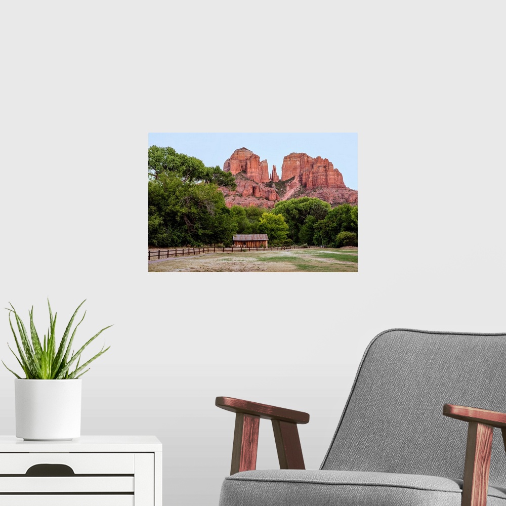 A modern room featuring Ground view of Cathedral Rock in Sedona, Arizona.