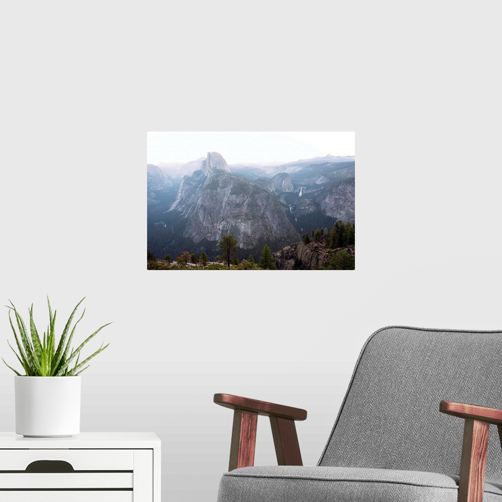 A modern room featuring Elevated view of Half Dome, Nevada Falls and Vernal Falls in Yosemite National Park, California.