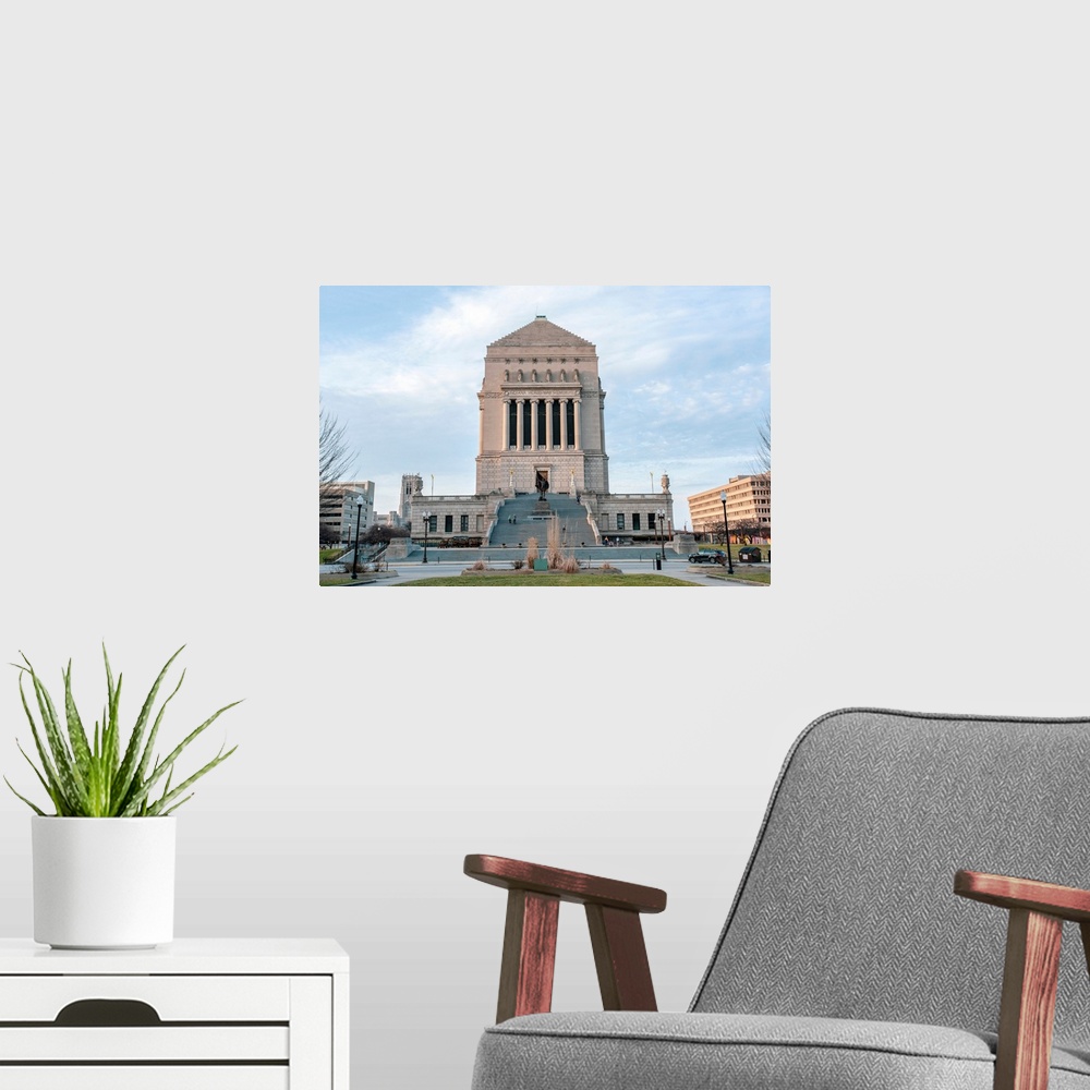 A modern room featuring Photo of a historical monument in Indianapolis, Indiana, originally built to honor the veterans o...