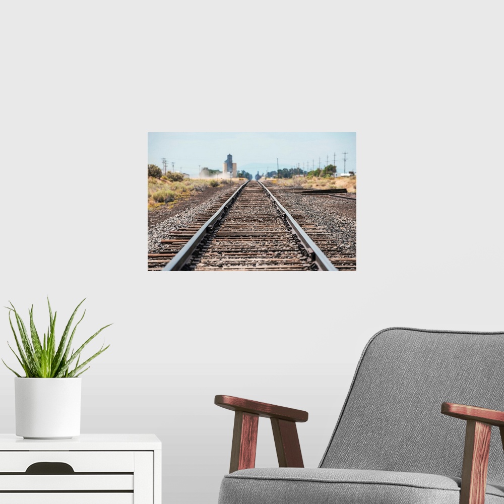 A modern room featuring View of railroad tracks near Lake Tahoe in California and Nevada.