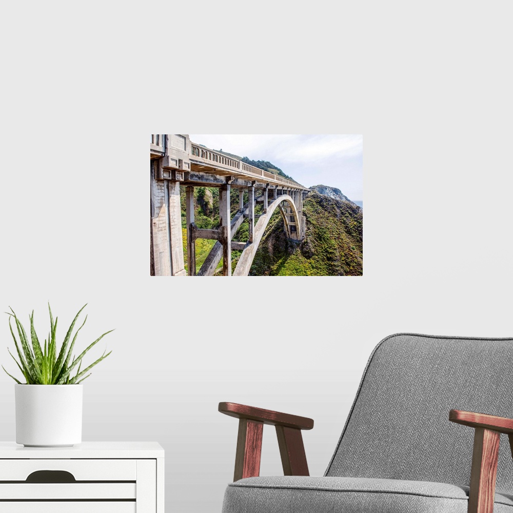 A modern room featuring Narrow angle view of Rocky Creek Bridge in Monterey County, California.