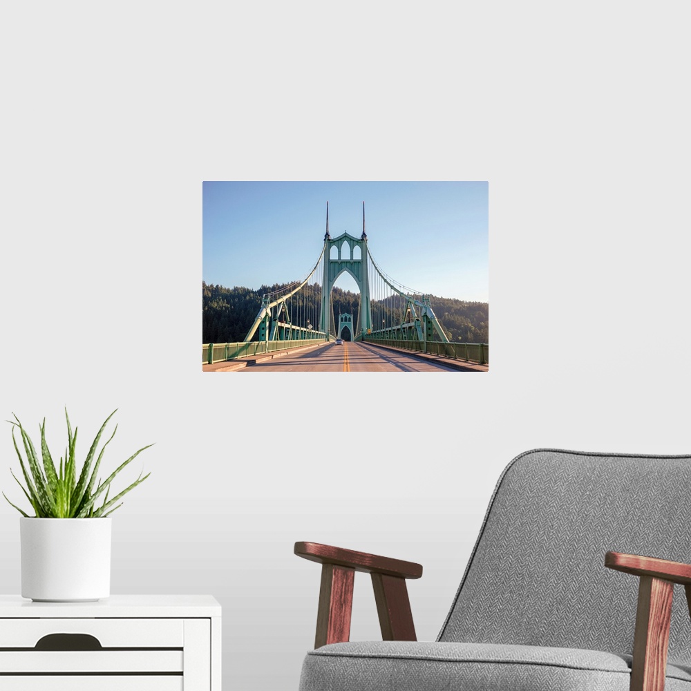 A modern room featuring View of St. Johns Bridge in Portland, Oregon.