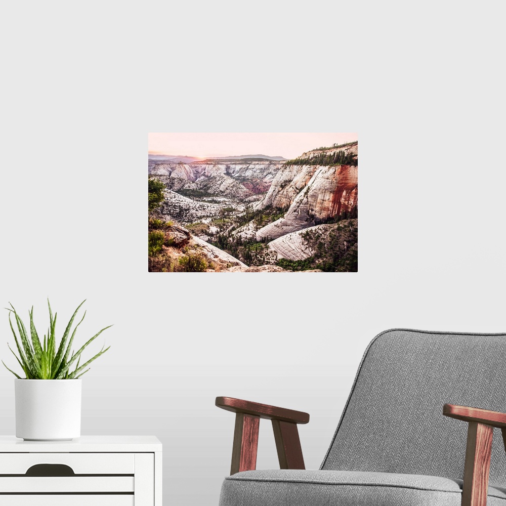 A modern room featuring View of a valley in Zion National Park in Utah.