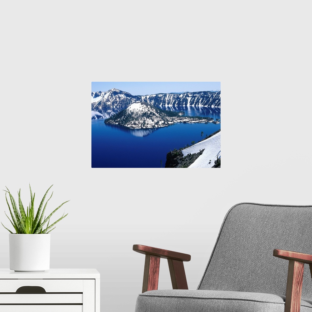 A modern room featuring Crater Lake National Park, Oregon.
