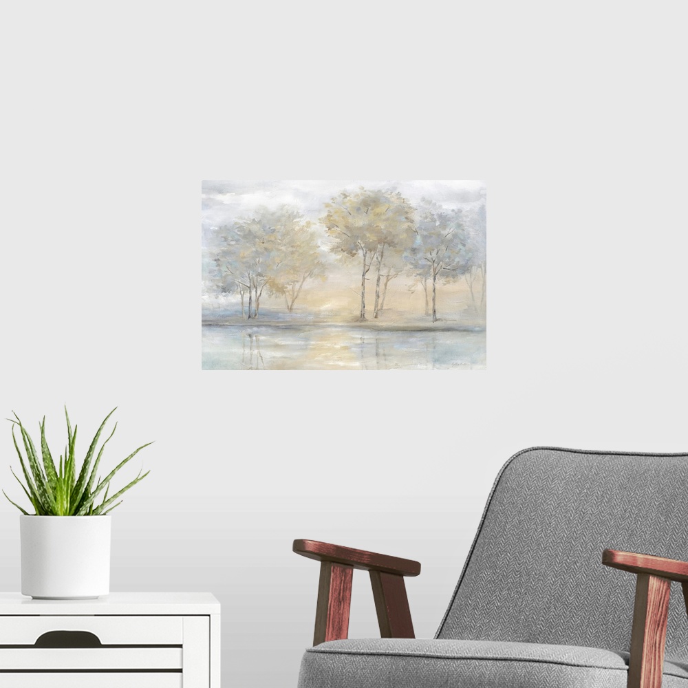 A modern room featuring Serene Scene Trees Landscape