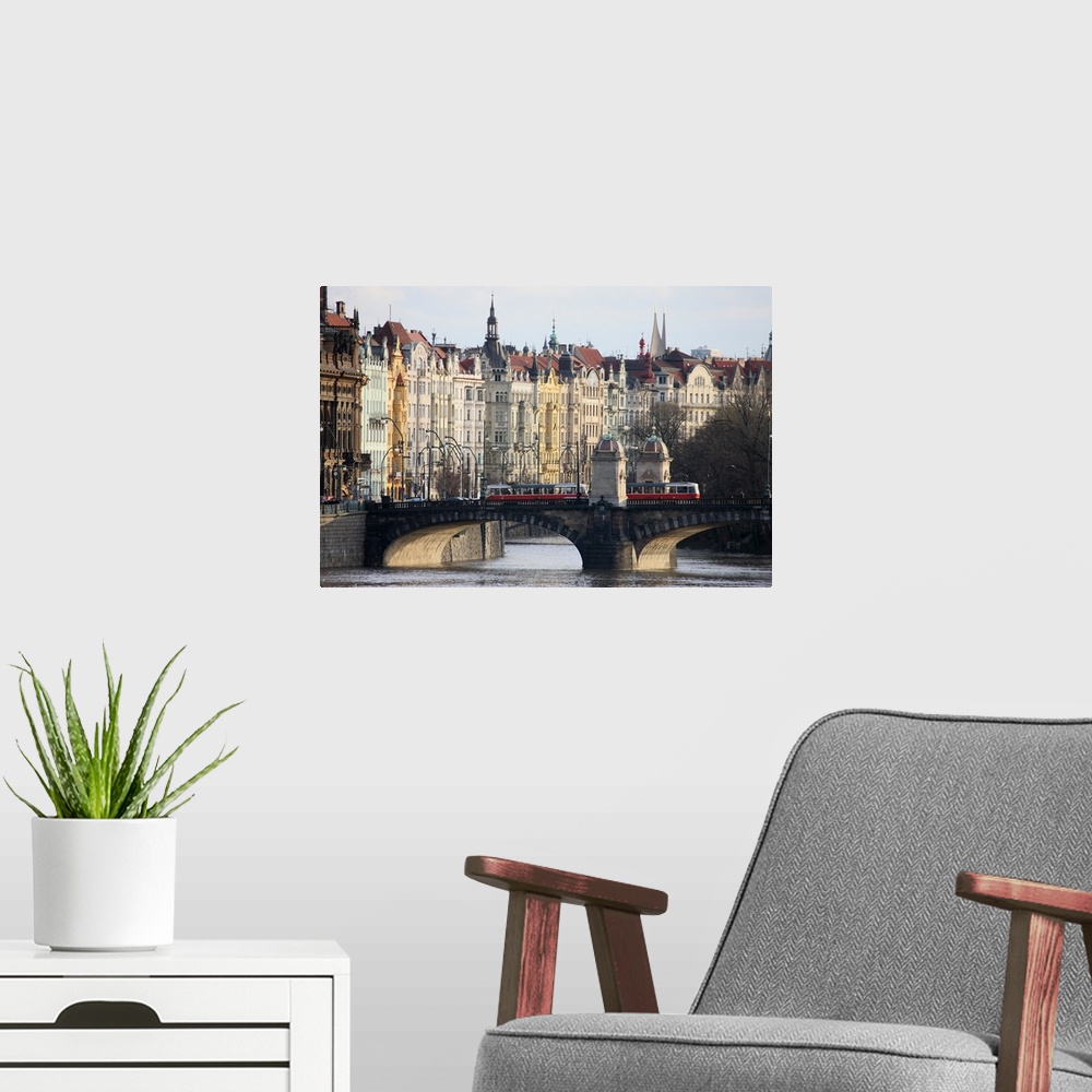 A modern room featuring Across the River Vltava and the colourful baroque houses, Prague, Czech Republic