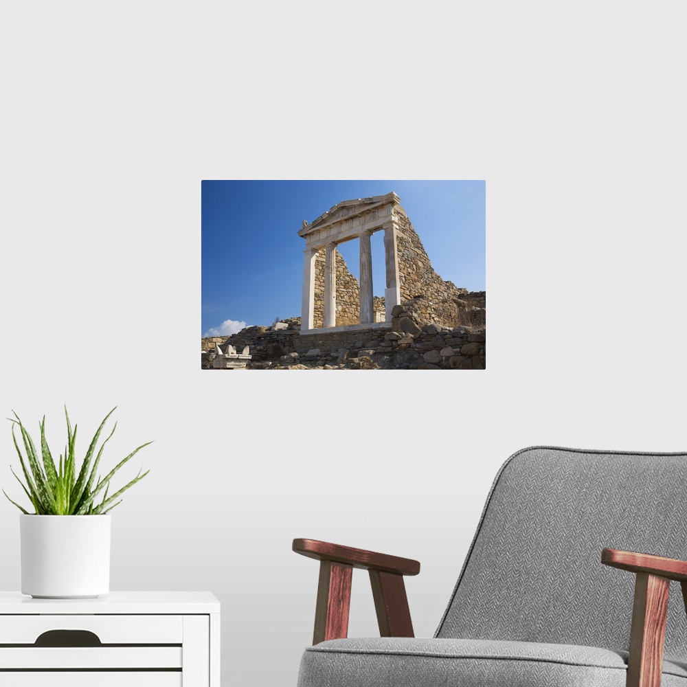 A modern room featuring Archaeological remains of the Temple of Isis, Delos, UNESCO World Heritage Site, Cyclades Islands...
