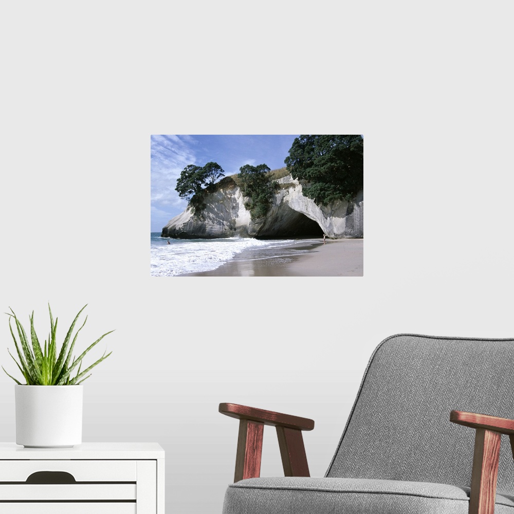 A modern room featuring Beach, white chalk cliffs, stacks and arches, Whitianga, South Auckland, New Zealand