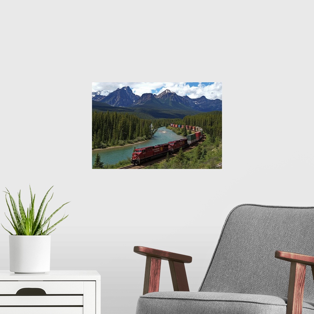 A modern room featuring Bow River, Canadian Pacific Railway, Banff National Park, Alberta, Canada