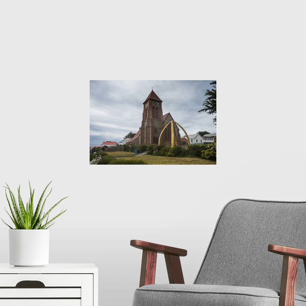 A modern room featuring Cathedral and Whalebone Arch, Stanley, capital of the Falkland Islands, South America