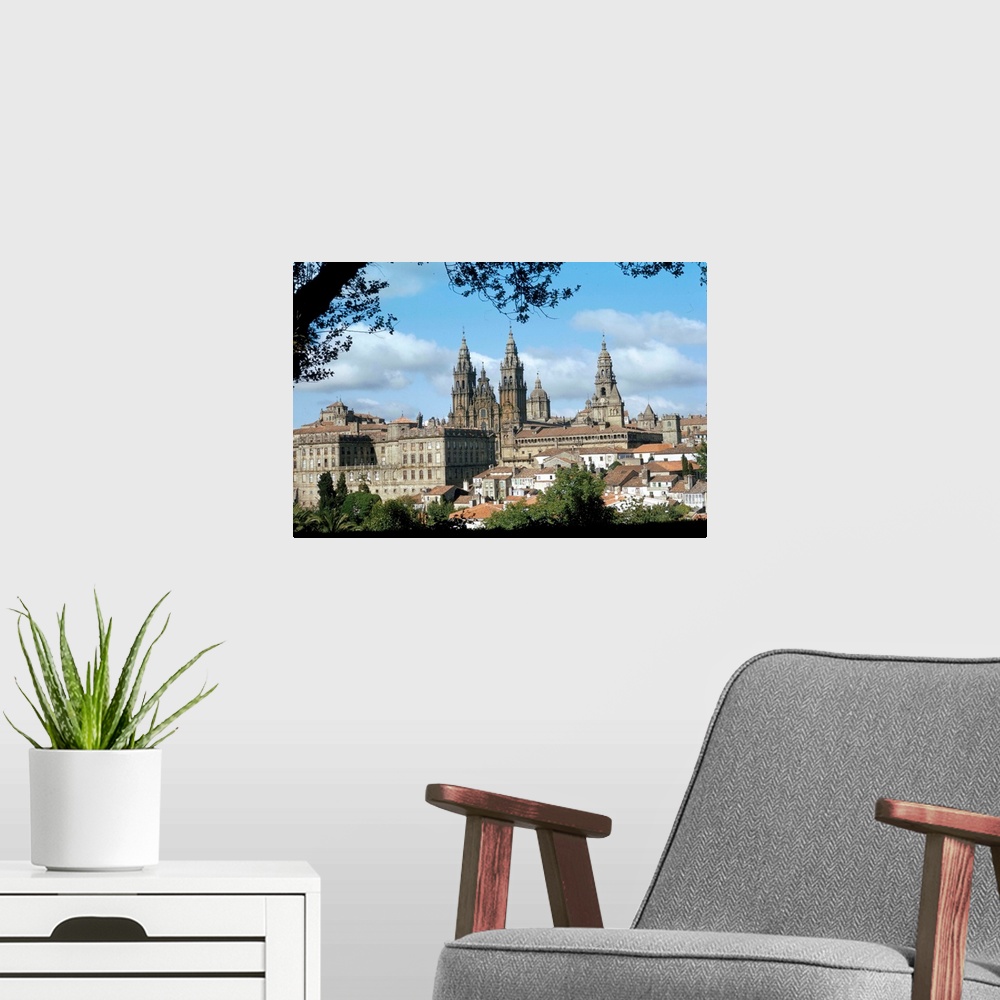 A modern room featuring Cathedral from the park, Galicia, Spain