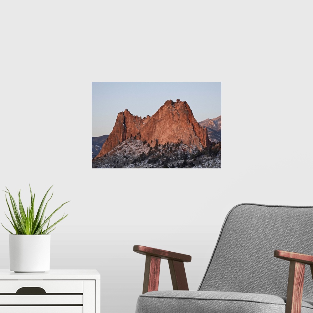 A modern room featuring Cathedral Rock with snow, Garden Of The Gods, Colorado Springs, Colorado
