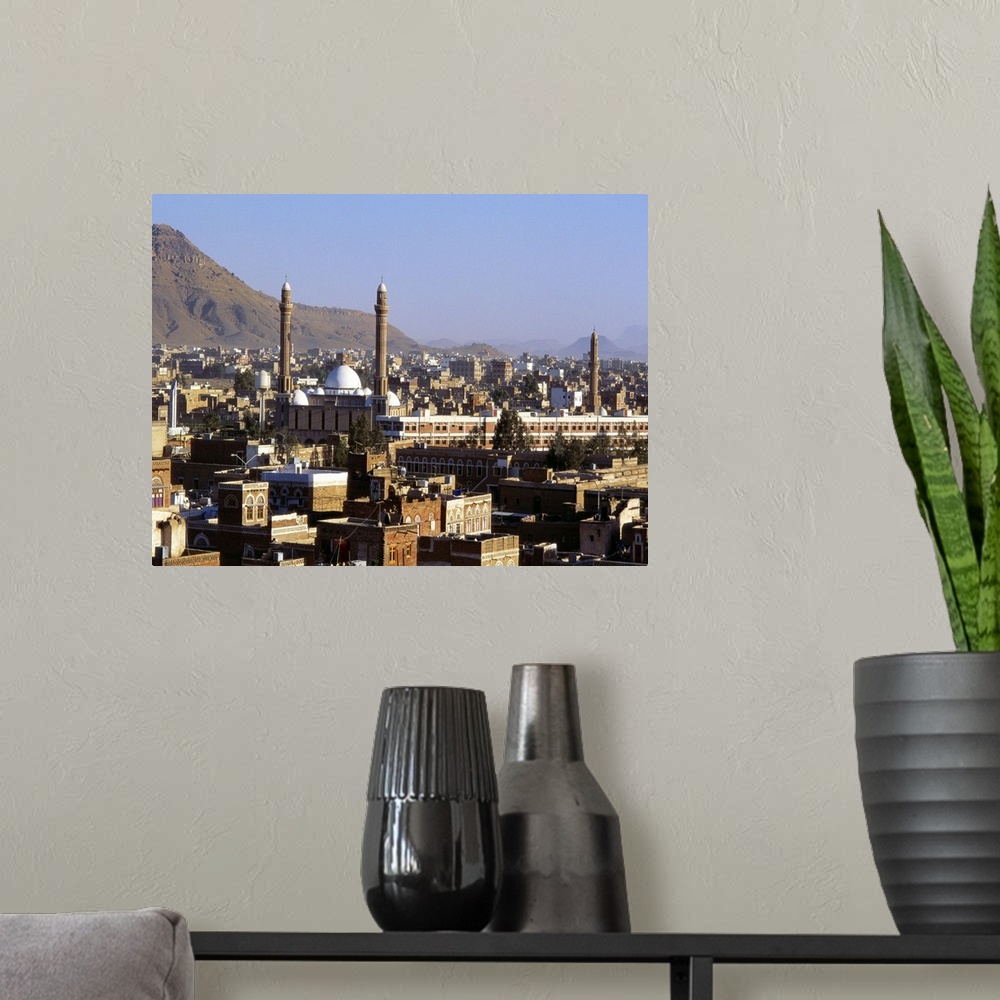 A modern room featuring Cityscape of Sanaa, Yemen, Middle East.