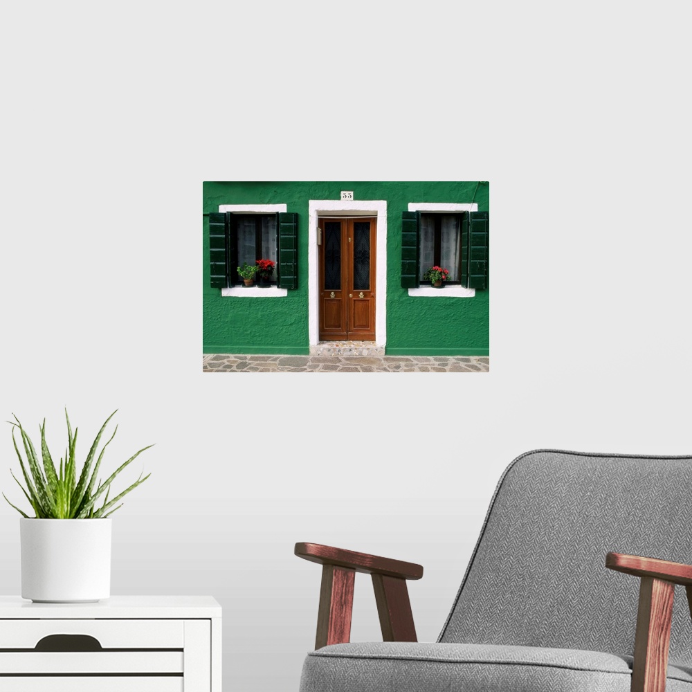 A modern room featuring Door and windows of a house, Burano, Venice, Veneto, Italy