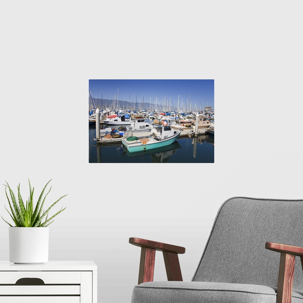 A modern room featuring Fishing boats, Santa Barbara Harbor, California