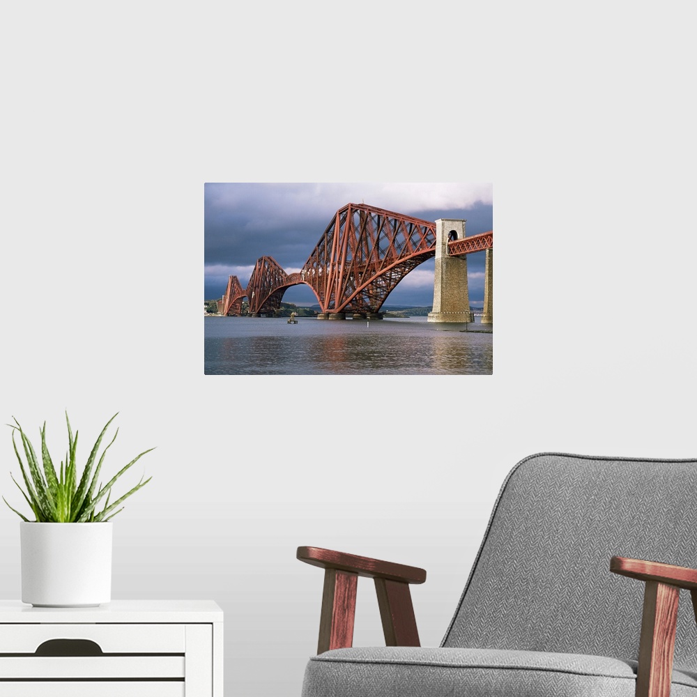 A modern room featuring Forth railway bridge, Queensferry, Edinburgh, Lothian, Scotland, UK