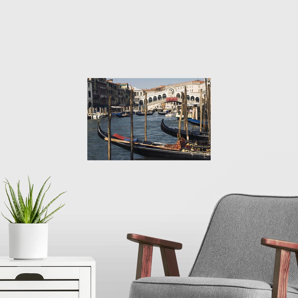 A modern room featuring Gondolas, Grand Canal and Rialto Bridge, Venice, Veneto, Italy