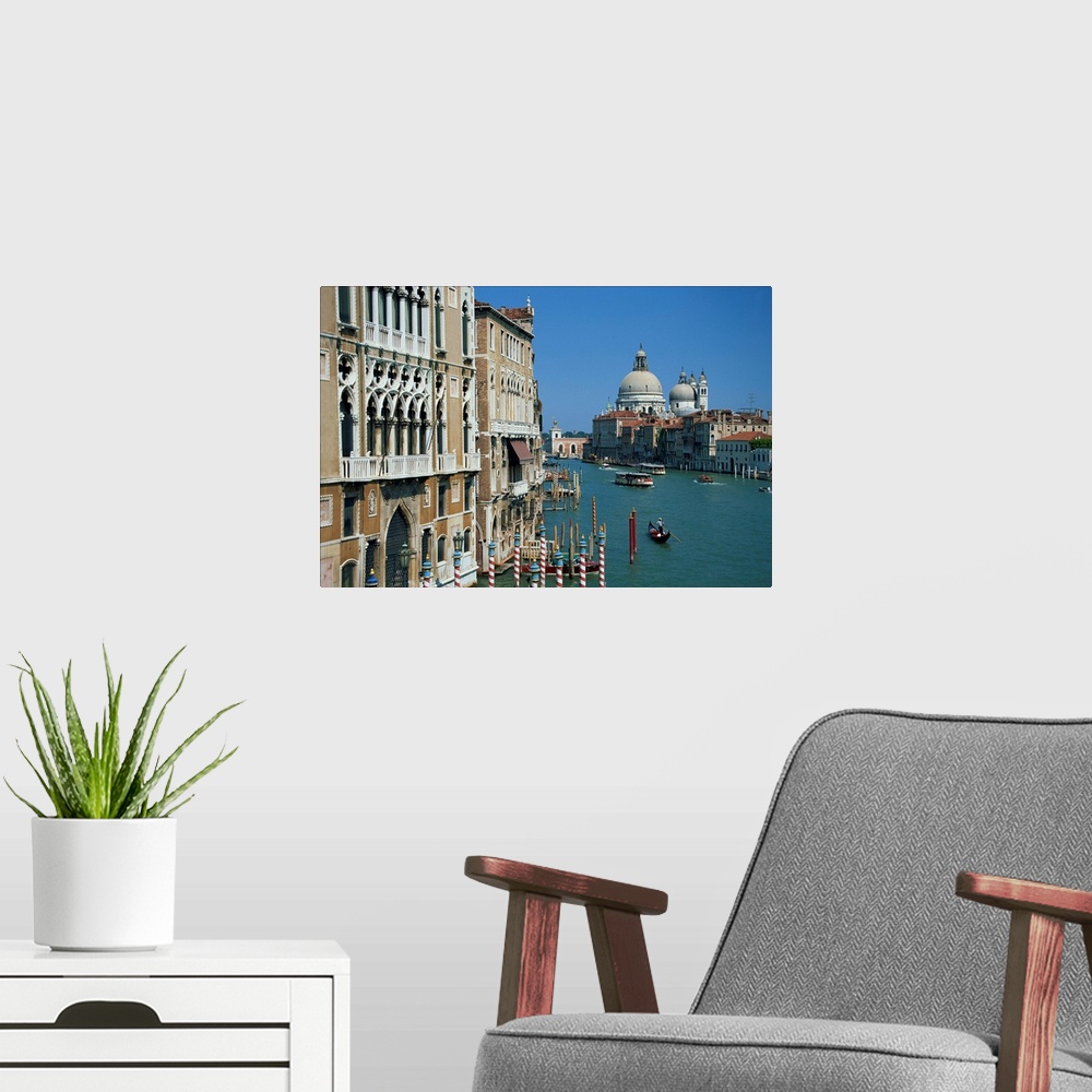 A modern room featuring Grand Canal, Santa Maria Della Salute church in the background, Venice, Italy