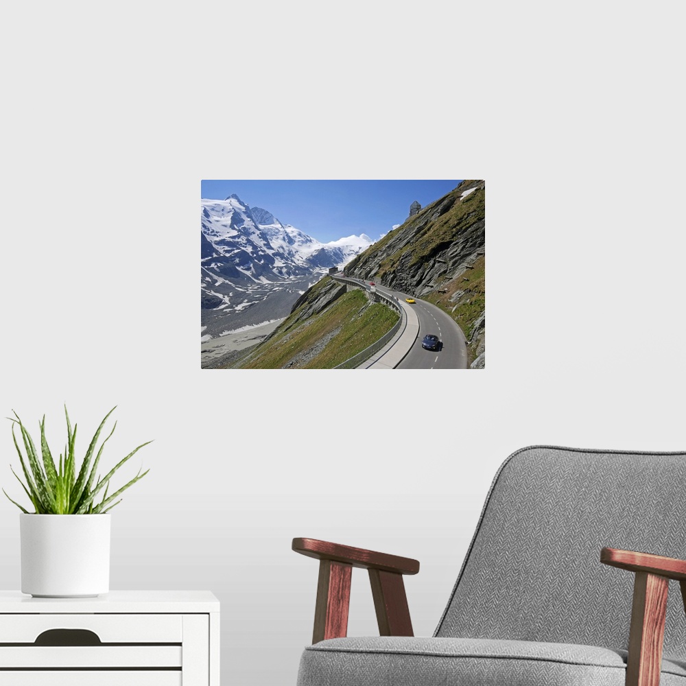 A modern room featuring Grossglockner High Alpine Road at Emperor Franz Joseph Height, 2369m, with Grossglockner Mountain...