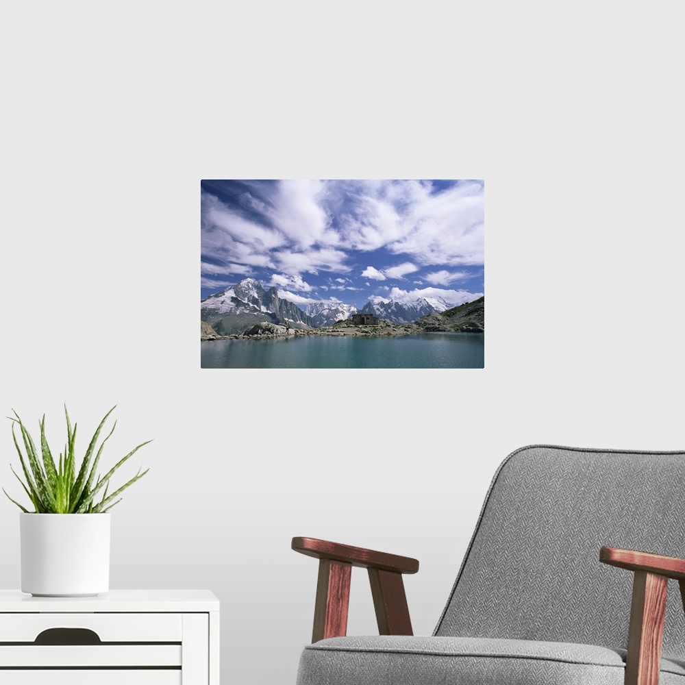 A modern room featuring Lac Blanc  and mountains, Chamonix, Haute Savoie, Rhone-Alpes, French Alps, France