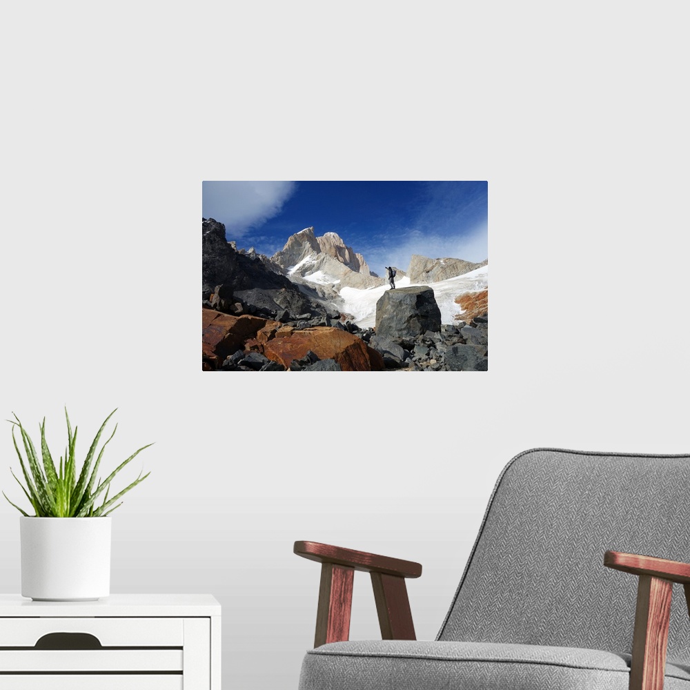 A modern room featuring Looking up towards Monte Fitz Roy, El Chalten Massif, Argentine Patagonia, Argentina