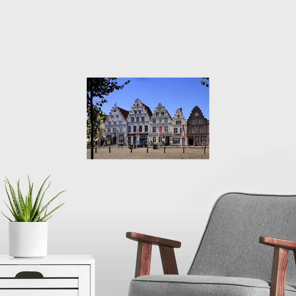 A modern room featuring Market Square with Town Houses, Friedrichstadt, Eider, Schleswig-Holstein, Germany