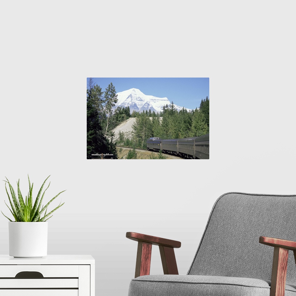 A modern room featuring Mount Robson seen from Canadian transcontinental express, British Columbia, Canada