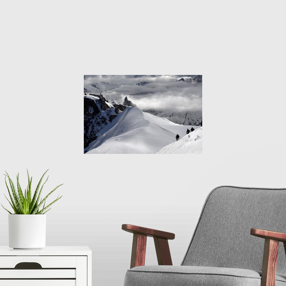A modern room featuring Mountaineers and climbers, Mont Blanc range, French Alps, France, Europe