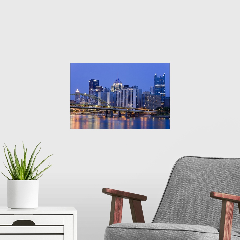 A modern room featuring Pittsburgh skyline and the Allegheny River, Pittsburgh, Pennsylvania