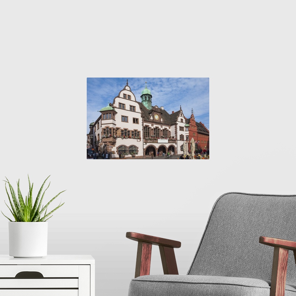 A modern room featuring Rathaus, Rathausplatz, Freiburg im Breisgau, Black Forest, Baden-Wurttemberg, Germany, Europe
