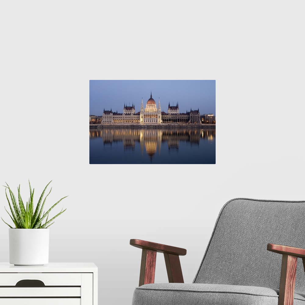 A modern room featuring River Danube and Parliament building, Budapest, Hungary