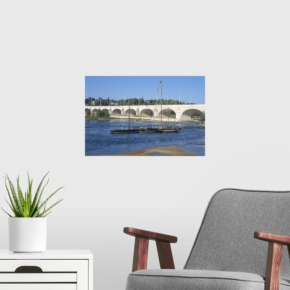 A modern room featuring River Loire and Wilson Bridge, Tours, Centre, France, Europe