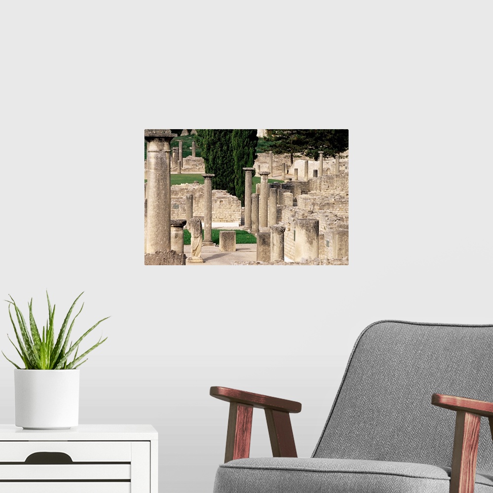 A modern room featuring Roman ruins, Vaison la Romaine, Vaucluse, Provence, France, Europe