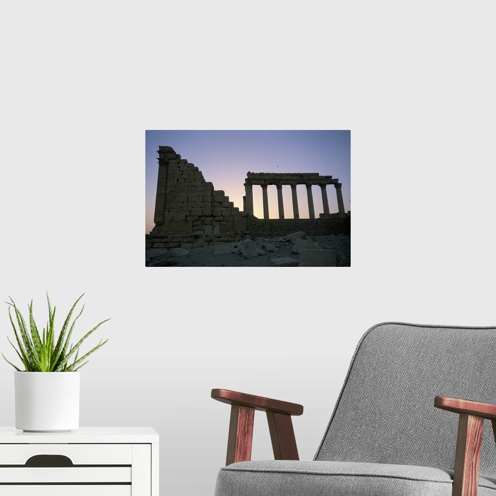 A modern room featuring Ruins at sunset, archaeological site, Jerash, Jordan, Middle East