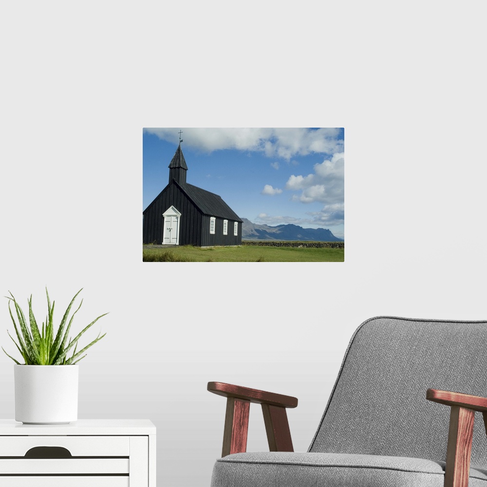 A modern room featuring Small local church, Budir, Iceland