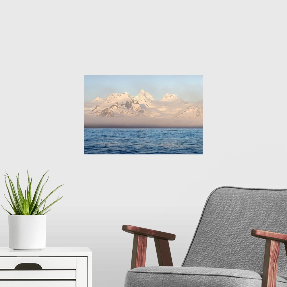 A modern room featuring Snow covered mountains on South Georgia West coast, South Georgia and the Sandwich Islands, Antar...