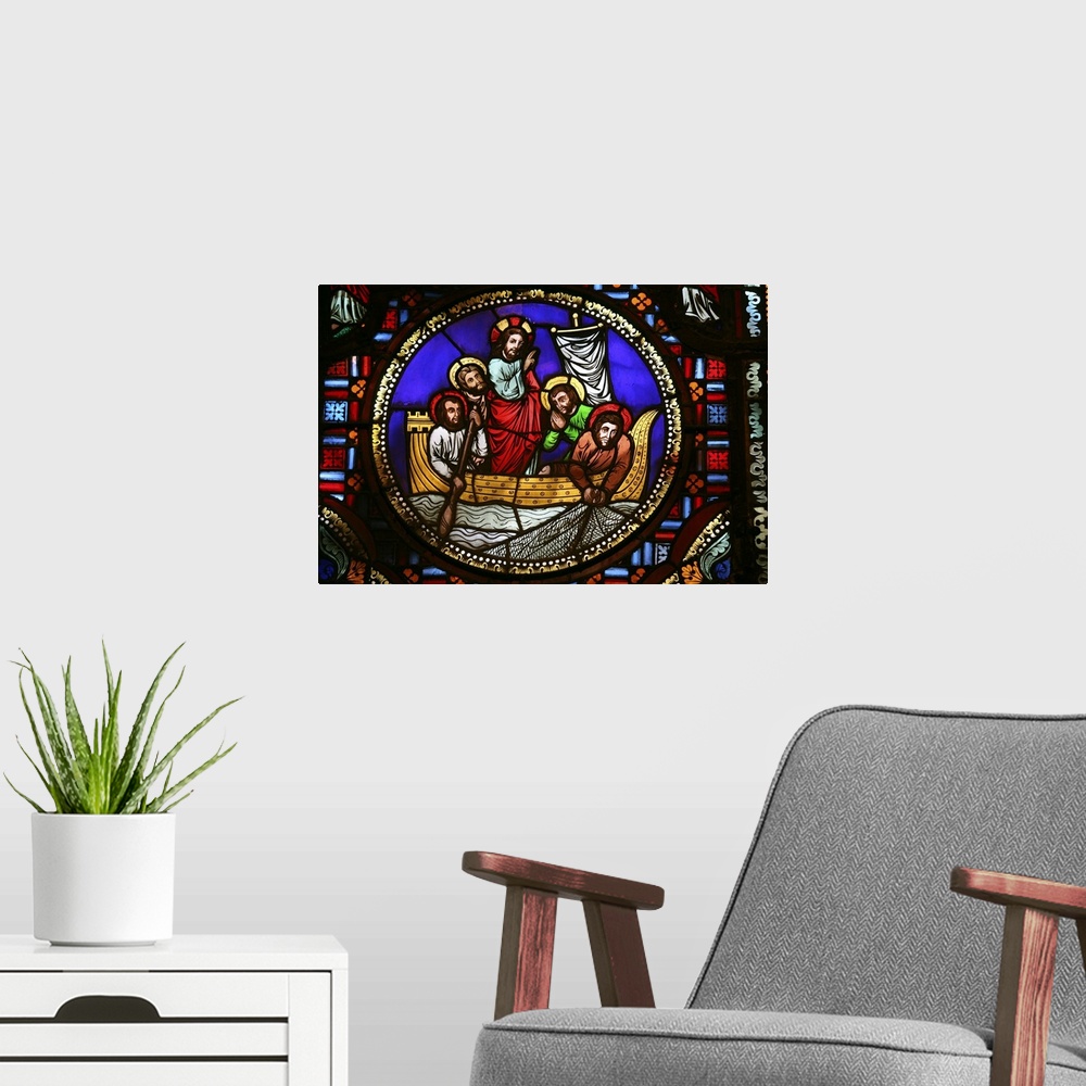 A modern room featuring Stained glass window of the miracle of fishing, Lyon, Rhone, France