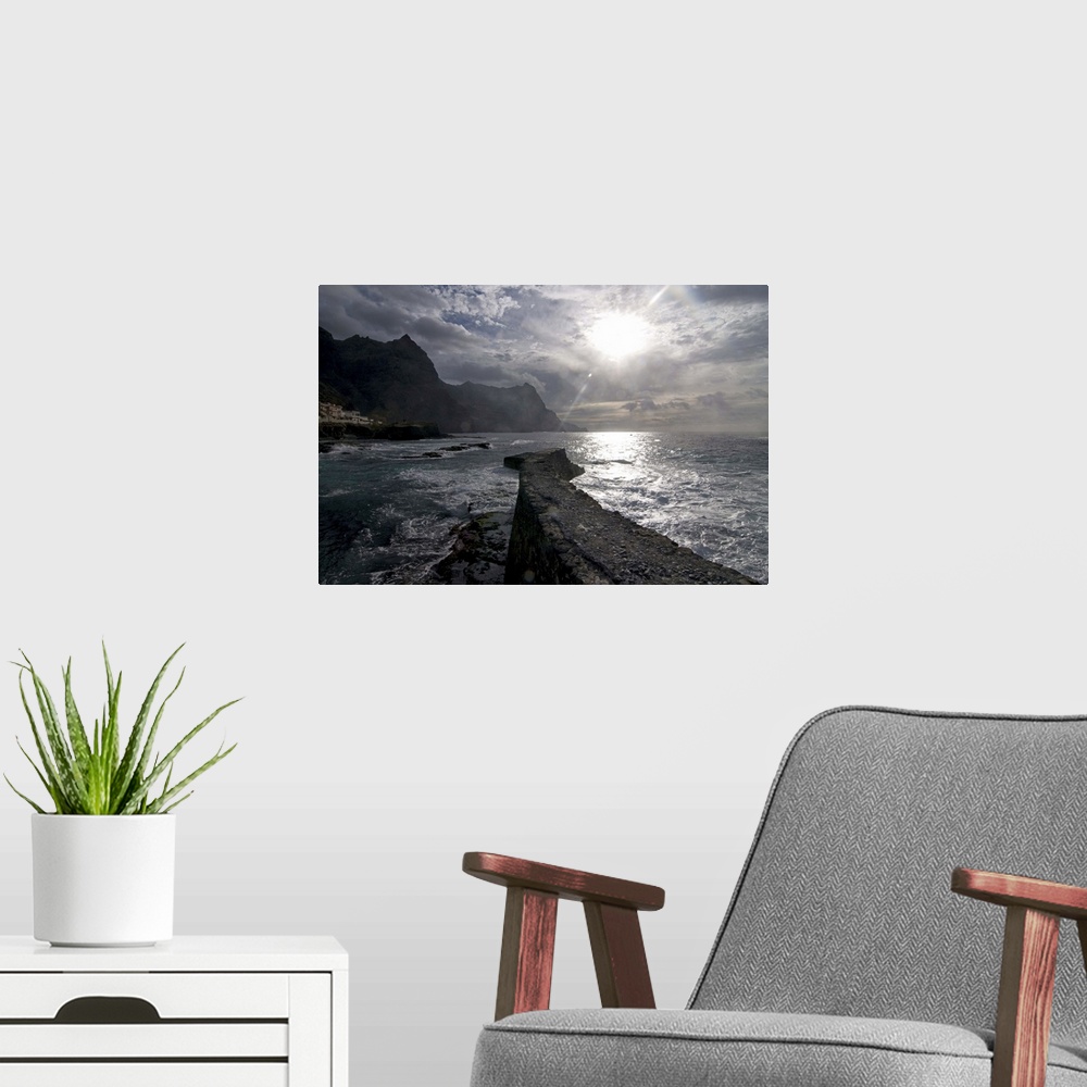 A modern room featuring Stonewall at sunset on the coast of Santo Antao, Cape Verde, Africa